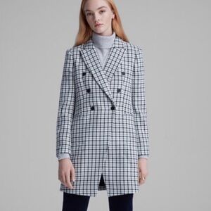 Club Monaco Heleni plaid check coat blue ivory